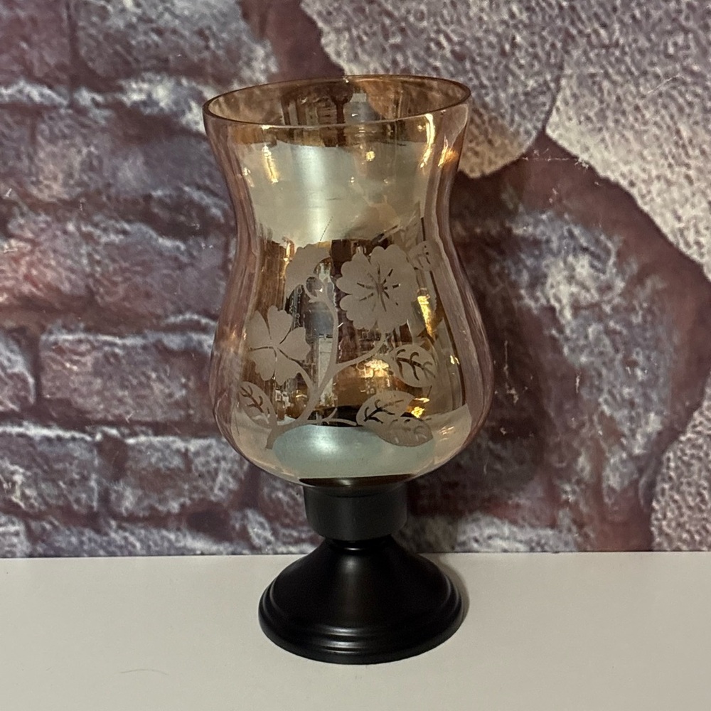 Home Essentials & Beyond Elegant Etched Floral Glass Hurricane Candle Holder